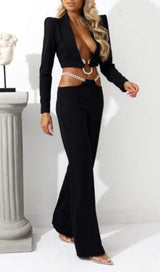 SNAKE BUCKLE WAISTBAND SUIT IN BLACK styleofcb
