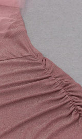 V-NECK LOTUS LEAF YARN EDGE SLIM SLIT DRESS IN PINK styleofcb