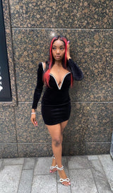 CRYSTAL V NECK MINI DRESS IN BLACK Dresses styleofcb