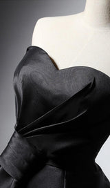 STRAPLESS SATIN MIDI DRESS IN BLACK styleofcb