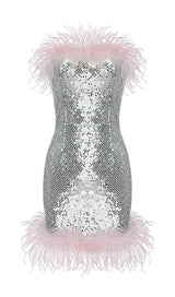 STRAP SILVER SEQUIN FEATHER MINI DRESS Dresses styleofcb
