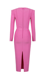 SQUARE SHOULDER CORSET MIDI DRESS IN PINK styleofcb