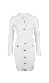 CUTOUT LONG SLEEVE MINI DRESS IN WHITE styleofcb