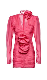 V NECK PINK RUCHED MINI DRESS Dresses styleofcb