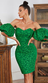 JACQUARD BODYCON MINI DRESS IN GREEN Dresses styleofcb