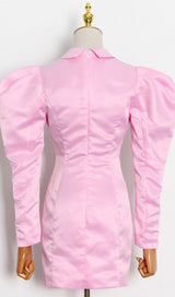 V-NECK ONE BUTTON LONGS SLEEVE MINI SUIT DRESS IN PINK styleofcb