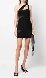 BANDAGE MESH PATCHWORK MINI WRAP DRESS IN BLACK styleofcb