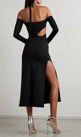 STRAPLESS STRAPPY SLIT DRESS IN BLACK DREESES styleofcb