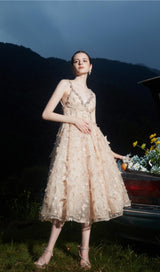 SEQUIN BUTTERFLY EMBELLISHED CRYSTAL MIDI DRESS styleofcb