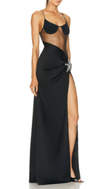 STARFISH EMBELLISHED MESH BODICE MAXI DRESS IN BLACK styleofcb