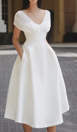 V NECK SLINKY MIDI DRESS styleofcb