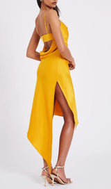 ORANGE SATIN DRAPING MIDI DRESS Dresses styleofcb