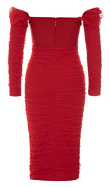 STRAPLESS STRAPLESS LACE MIDI DRESS IN RED DREESES styleofcb