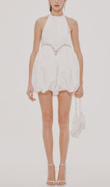 VELVET HALTERNECK MINI DRESS IN WHITE Dressers styleofcb