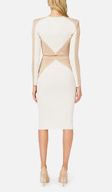 BANDAGE SLIM SPLICE TWO PIECE WRAP DRESS IN APRICOT WHITE styleofcb