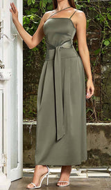 A-SILHOUETTE SATIN MIDI DRESS IN OLIVE DRESS sis label