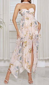 ALLOVER PRINT SPLIT THIGH BACKLESS DRESS DRESS sis label