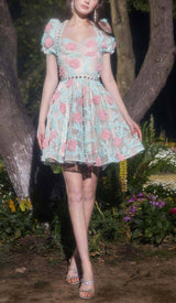 APPLIQUÉD LACE EMBROIDERED TWO PIECE IN BLUE DRESS STYLE OF CB