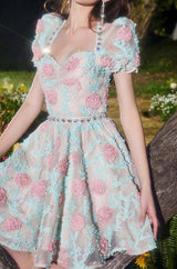 APPLIQUÉD LACE EMBROIDERED TWO PIECE IN BLUE DRESS STYLE OF CB