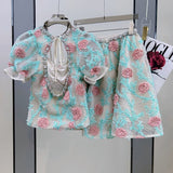 APPLIQUÉD LACE EMBROIDERED TWO PIECE IN BLUE DRESS STYLE OF CB