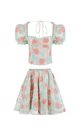 APPLIQUÉD LACE EMBROIDERED TWO PIECE IN BLUE DRESS STYLE OF CB