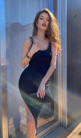 ASYMMETRIC BANDAGE MIDI DRESS IN BLACK Dresses styleofcb