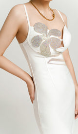 ASYMMETRIC CRYSTAL FLOWER DRESS IN BLACK Dresses styleofcb