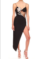ASYMMETRIC CRYSTAL FLOWER DRESS IN BLACK Dresses styleofcb