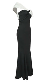 ASYMMETRIC OFF-THE-SHOULDER MAXI DRESS IN BLACK DRESS sis label