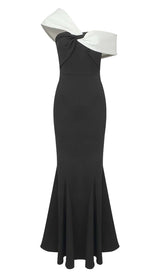 ASYMMETRIC OFF-THE-SHOULDER MAXI DRESS IN BLACK DRESS sis label