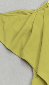 ASYMMETRICAL NECK RUFFLE MINI DRESS IN GREEN DRESS STYLE OF CB