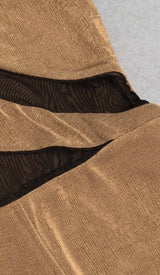 ASYMMETRICAL PATTERN MESH JUMPSUIT IN BROWN DRESS STYLE OF CB