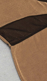 ASYMMETRICAL PATTERN MESH JUMPSUIT IN BROWN DRESS STYLE OF CB