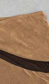 ASYMMETRICAL PATTERN MESH JUMPSUIT IN BROWN DRESS STYLE OF CB