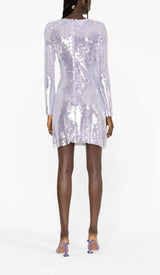 SEQUIN LONG SLEEVE MINI DRESS IN LILAC DRESS STYLE OF CB