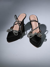 BOW CRYSTAL SATIN HEELS IN BLACK Shoes styleofcb