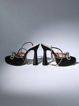 BOW CRYSTAL SATIN HEELS IN BLACK Shoes styleofcb