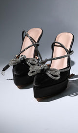 BOW CRYSTAL SATIN HEELS IN BLACK Shoes styleofcb