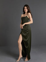 STRAPLESS SATIN SPLIT MAXI DRESS Dresses styleofcb