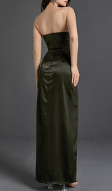 STRAPLESS SATIN SPLIT MAXI DRESS Dresses styleofcb