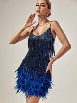 Austyn Tassel Feather Mini Dress In Royal Blue Dresses styleofcb