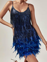 Austyn Tassel Feather Mini Dress In Royal Blue Dresses styleofcb