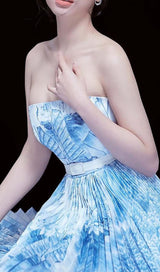 BANDEAU PLEATED MIDI DRESS IN BLUE styleofcb