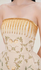 BANDEAU PRINTED JUNGLE MIDI DRESS IN BEIGE DRESS STYLE OF CB