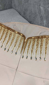 BANDEAU PRINTED JUNGLE MIDI DRESS IN BEIGE DRESS STYLE OF CB