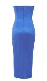 BANDEAU BODYCON MIDI DRESS IN BLUE DRESS STYLE OF CB