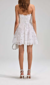 BEADED SEQUIN BANDEAU MINI DRESS IN WHITE styleofcb