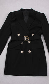 BELTED DOUBLE-BREASTED BLACK SUIT DRESSES styleofcb