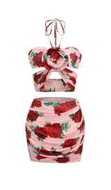 HALTERNECK ROSE PRINTED SKIRT SET Sets styleofcb