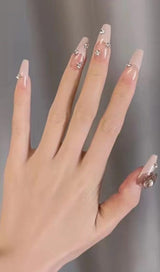 HEART CRYSTAL PINK FRENCH PRESS ON NAILS Press On Nails Oh CICI